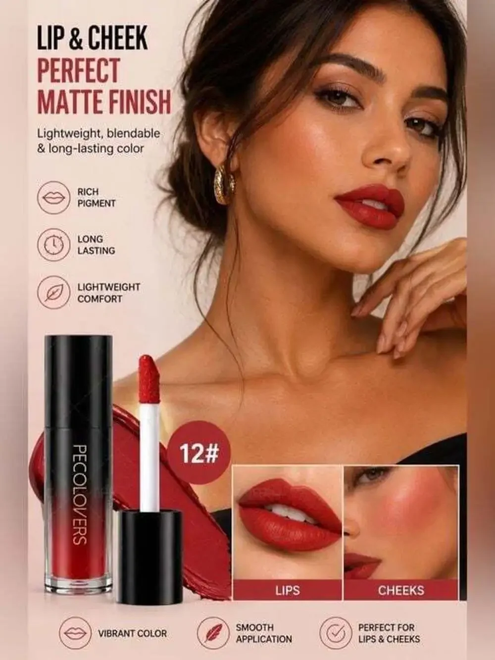 Matte Lip & Cheek Tint — Radiant Red (Shade 12#)